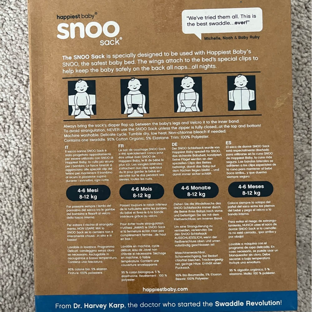 Two snoo sacks, never opened, in moon print. One small and one medium.